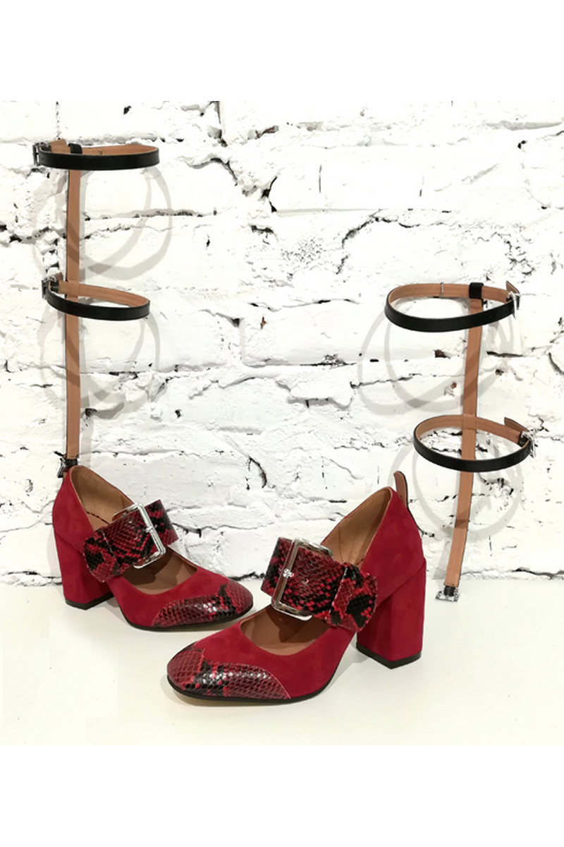 Buy Women's shoes gladiators heel square toe buckle leather burgundy